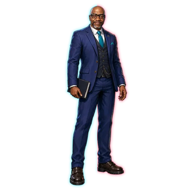 Chris, the player character, in full-colour hero art